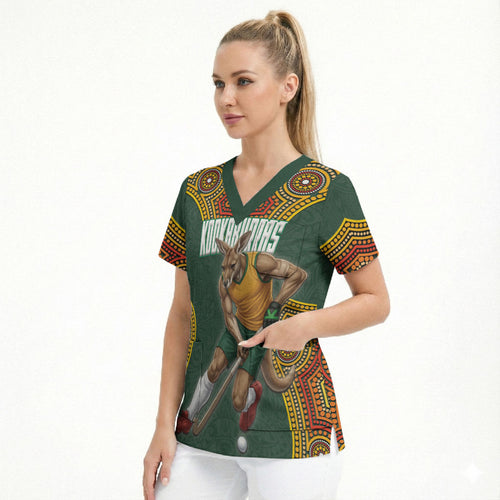 Personalized Kookaburras Field Hockey Scrub Top Kangaroo Australian Indigenous Dot Art Style With Vibrant Sun Patterns