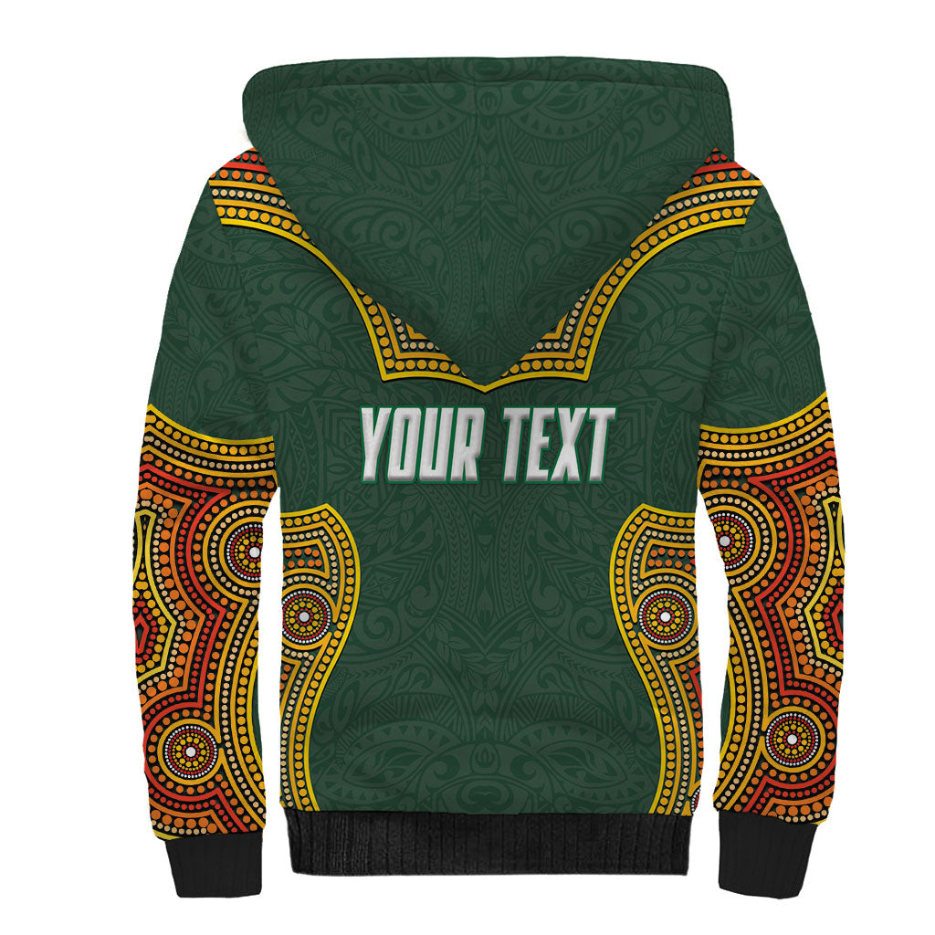 Personalized Kookaburras Field Hockey Sherpa Hoodie Kangaroo Australian Indigenous Dot Art Style With Vibrant Sun Patterns