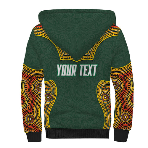 Personalized Kookaburras Field Hockey Sherpa Hoodie Kangaroo Australian Indigenous Dot Art Style With Vibrant Sun Patterns