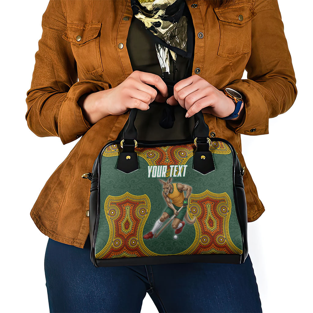 Personalized Kookaburras Field Hockey Shoulder Handbag Kangaroo Australian Indigenous Dot Art Style With Vibrant Sun Patterns