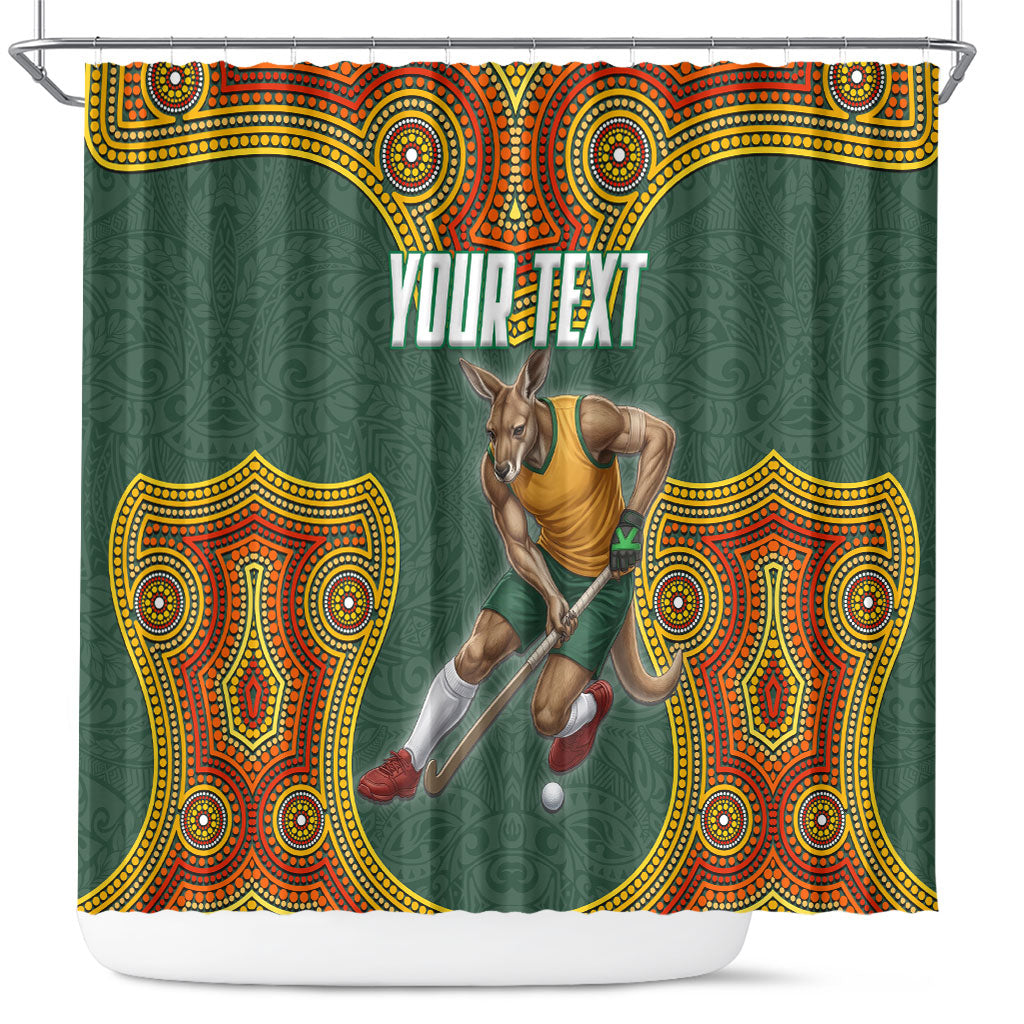 Personalized Kookaburras Field Hockey Shower Curtain Kangaroo Australian Indigenous Dot Art Style With Vibrant Sun Patterns