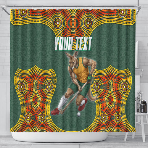 Personalized Kookaburras Field Hockey Shower Curtain Kangaroo Australian Indigenous Dot Art Style With Vibrant Sun Patterns
