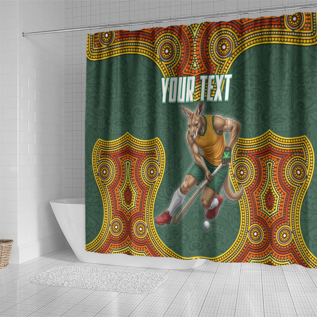 Personalized Kookaburras Field Hockey Shower Curtain Kangaroo Australian Indigenous Dot Art Style With Vibrant Sun Patterns