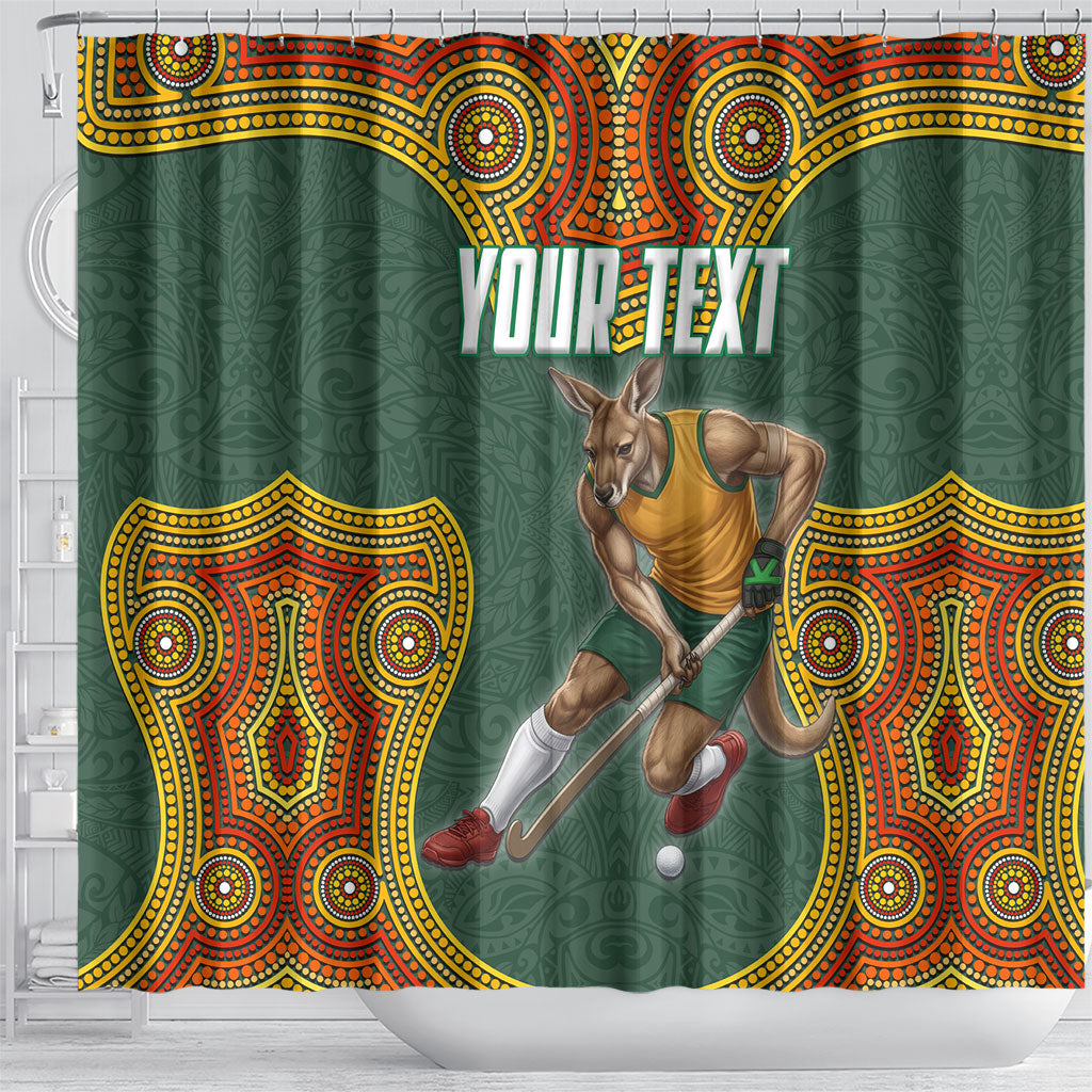 Personalized Kookaburras Field Hockey Shower Curtain Kangaroo Australian Indigenous Dot Art Style With Vibrant Sun Patterns