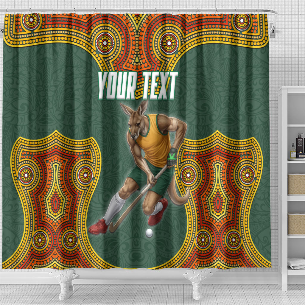Personalized Kookaburras Field Hockey Shower Curtain Kangaroo Australian Indigenous Dot Art Style With Vibrant Sun Patterns