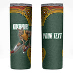 Personalized Kookaburras Field Hockey Skinny Tumbler Kangaroo Australian Indigenous Dot Art Style With Vibrant Sun Patterns