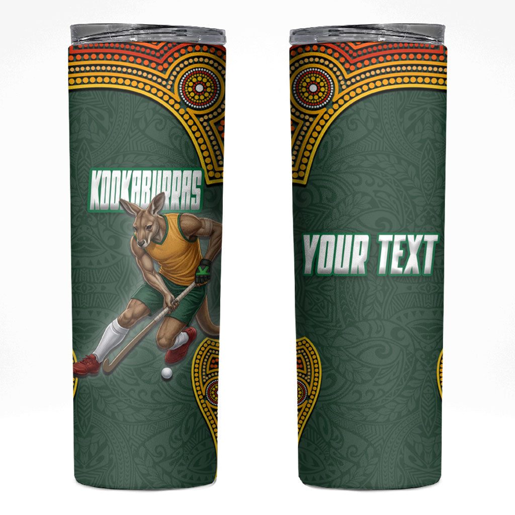 Personalized Kookaburras Field Hockey Skinny Tumbler Kangaroo Australian Indigenous Dot Art Style With Vibrant Sun Patterns