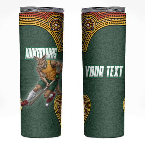 Personalized Kookaburras Field Hockey Skinny Tumbler Kangaroo Australian Indigenous Dot Art Style With Vibrant Sun Patterns