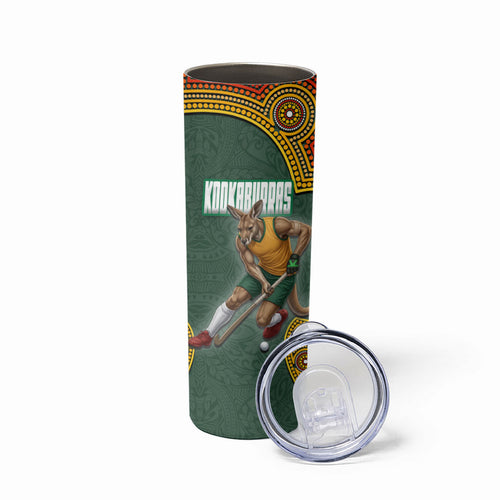 Personalized Kookaburras Field Hockey Skinny Tumbler Kangaroo Australian Indigenous Dot Art Style With Vibrant Sun Patterns