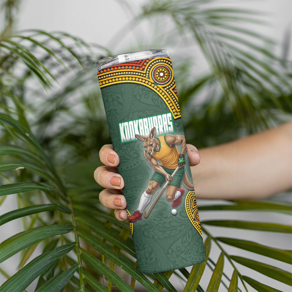 Personalized Kookaburras Field Hockey Skinny Tumbler Kangaroo Australian Indigenous Dot Art Style With Vibrant Sun Patterns