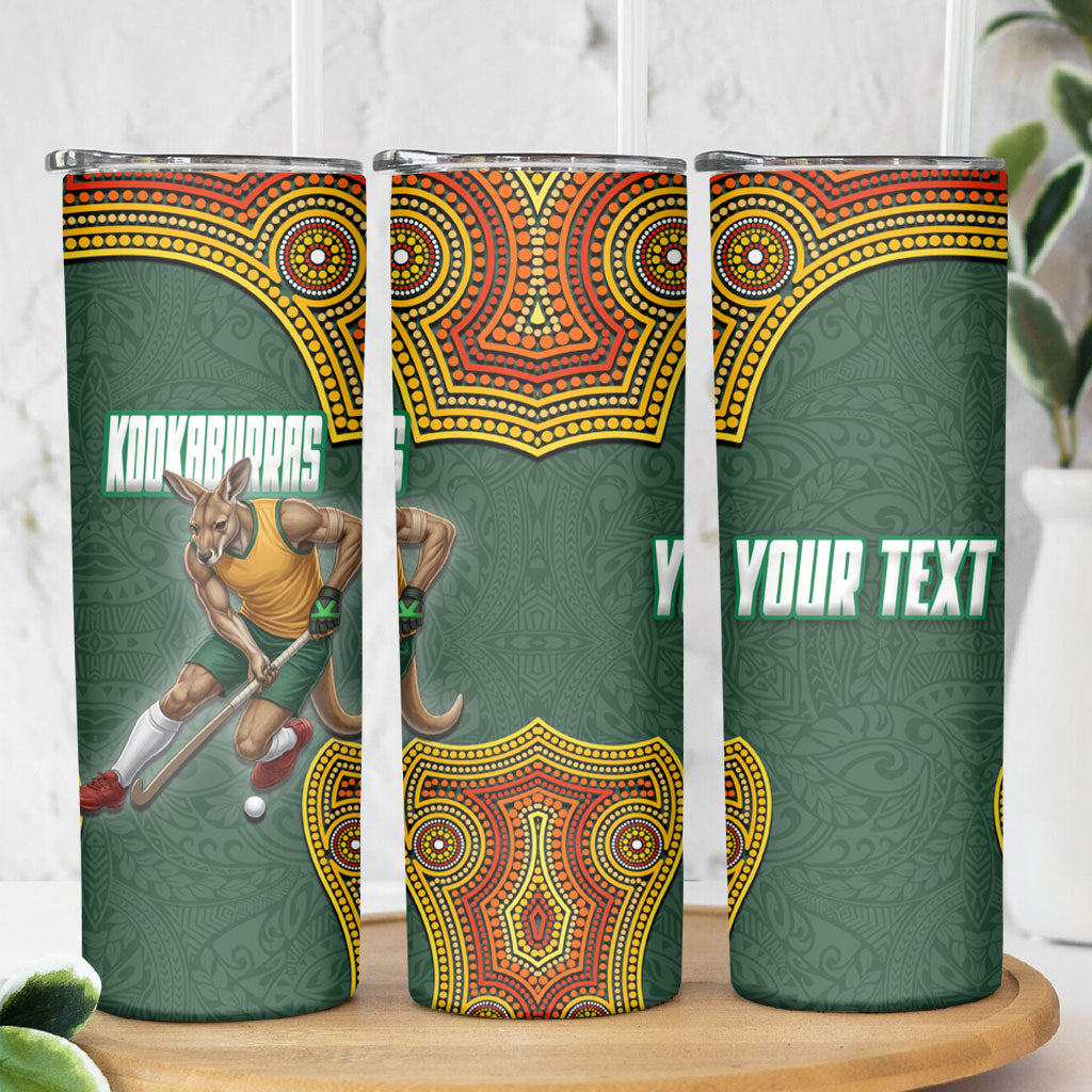 Personalized Kookaburras Field Hockey Skinny Tumbler Kangaroo Australian Indigenous Dot Art Style With Vibrant Sun Patterns