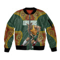 Personalized Kookaburras Field Hockey Sleeve Zip Bomber Jacket Kangaroo Australian Indigenous Dot Art Style With Vibrant Sun Patterns