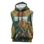 Personalized Kookaburras Field Hockey Sleeveless Hoodie Kangaroo Australian Indigenous Dot Art Style With Vibrant Sun Patterns