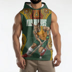 Personalized Kookaburras Field Hockey Sleeveless Hoodie Kangaroo Australian Indigenous Dot Art Style With Vibrant Sun Patterns