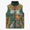 Personalized Kookaburras Field Hockey Sleeveless Puffer Jacket Kangaroo Australian Indigenous Dot Art Style With Vibrant Sun Patterns