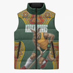 Personalized Kookaburras Field Hockey Sleeveless Puffer Jacket Kangaroo Australian Indigenous Dot Art Style With Vibrant Sun Patterns