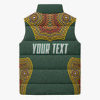 Personalized Kookaburras Field Hockey Sleeveless Puffer Jacket Kangaroo Australian Indigenous Dot Art Style With Vibrant Sun Patterns
