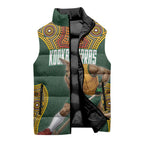 Personalized Kookaburras Field Hockey Sleeveless Puffer Jacket Kangaroo Australian Indigenous Dot Art Style With Vibrant Sun Patterns