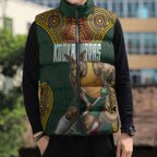Personalized Kookaburras Field Hockey Sleeveless Puffer Jacket Kangaroo Australian Indigenous Dot Art Style With Vibrant Sun Patterns