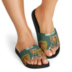 Personalized Kookaburras Field Hockey Slide Sandals Kangaroo Australian Indigenous Dot Art Style With Vibrant Sun Patterns