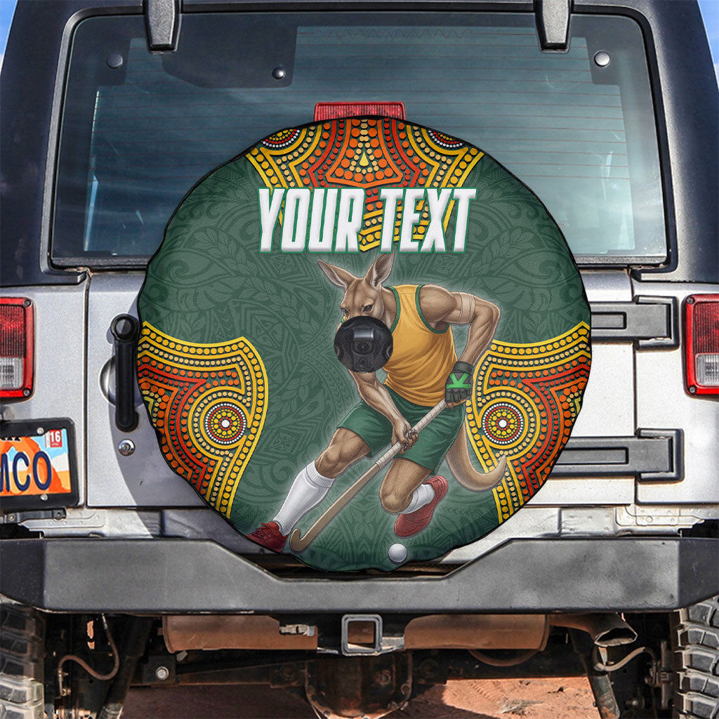 Personalized Kookaburras Field Hockey Spare Tire Cover Kangaroo Australian Indigenous Dot Art Style With Vibrant Sun Patterns