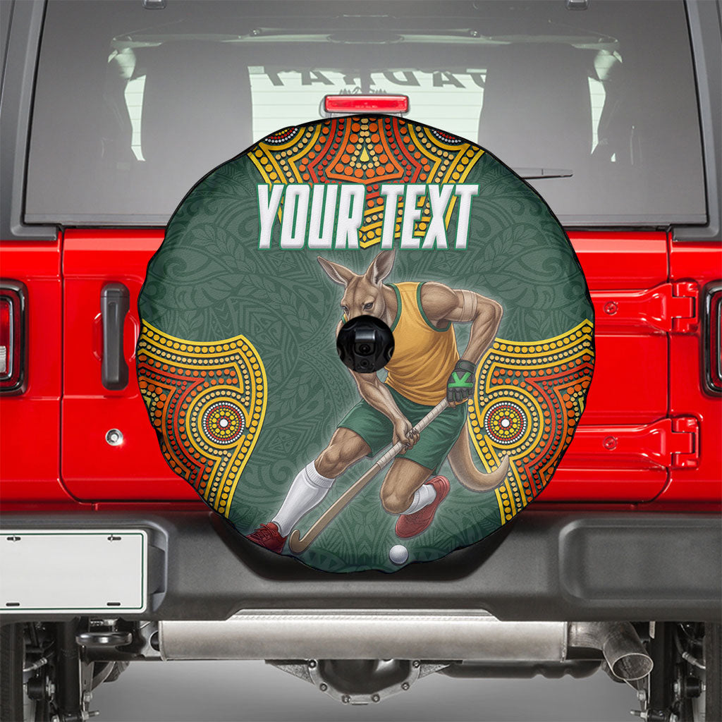 Personalized Kookaburras Field Hockey Spare Tire Cover Kangaroo Australian Indigenous Dot Art Style With Vibrant Sun Patterns