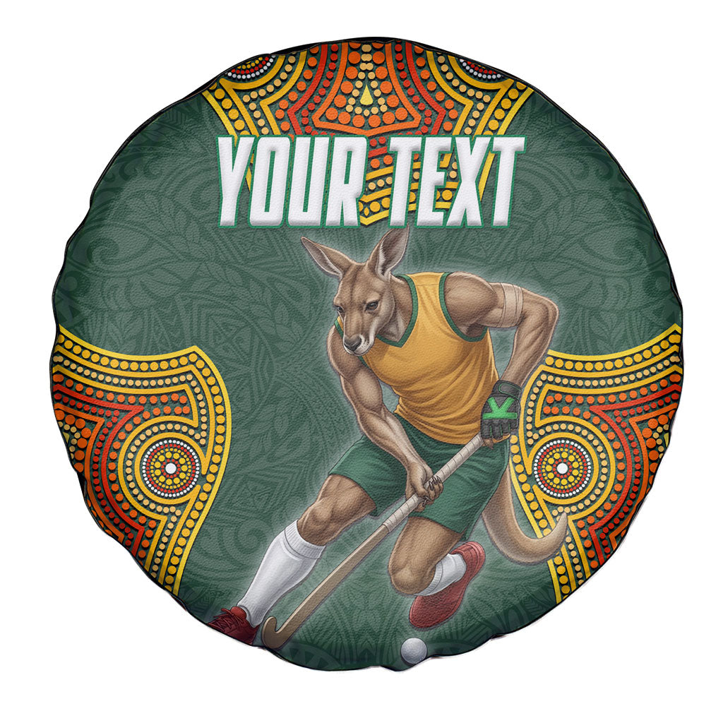Personalized Kookaburras Field Hockey Spare Tire Cover Kangaroo Australian Indigenous Dot Art Style With Vibrant Sun Patterns