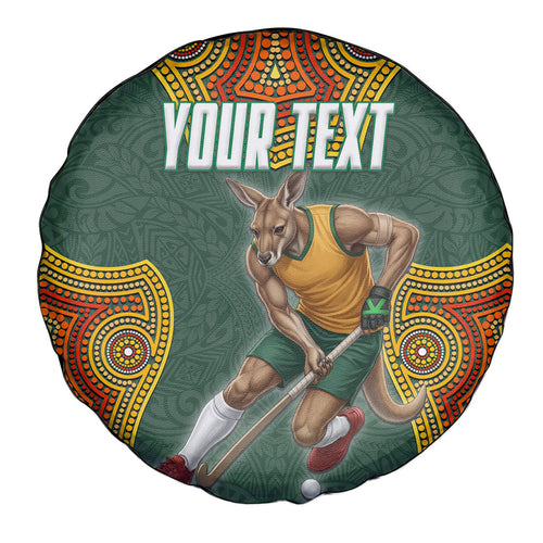 Personalized Kookaburras Field Hockey Spare Tire Cover Kangaroo Australian Indigenous Dot Art Style With Vibrant Sun Patterns