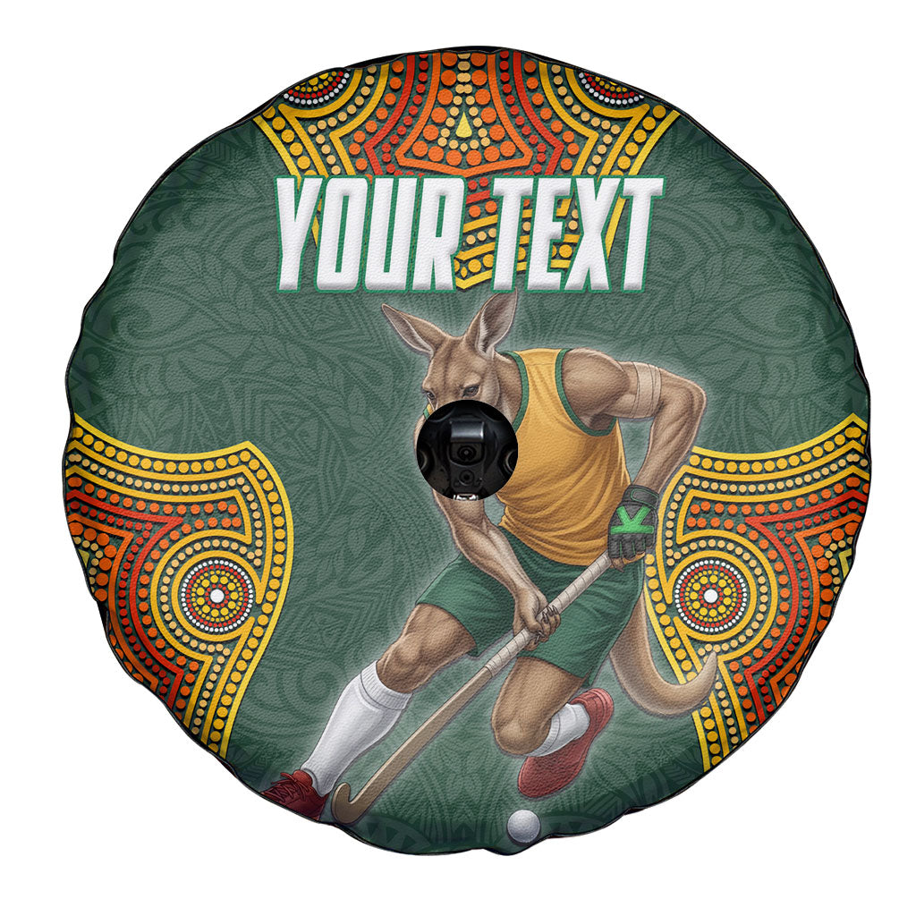 Personalized Kookaburras Field Hockey Spare Tire Cover Kangaroo Australian Indigenous Dot Art Style With Vibrant Sun Patterns