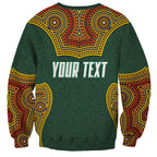 Personalized Kookaburras Field Hockey Sweatshirt Kangaroo Australian Indigenous Dot Art Style With Vibrant Sun Patterns
