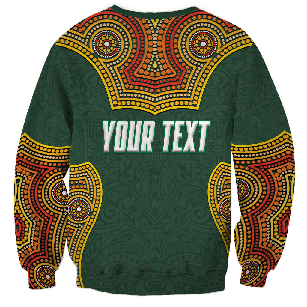 Personalized Kookaburras Field Hockey Sweatshirt Kangaroo Australian Indigenous Dot Art Style With Vibrant Sun Patterns