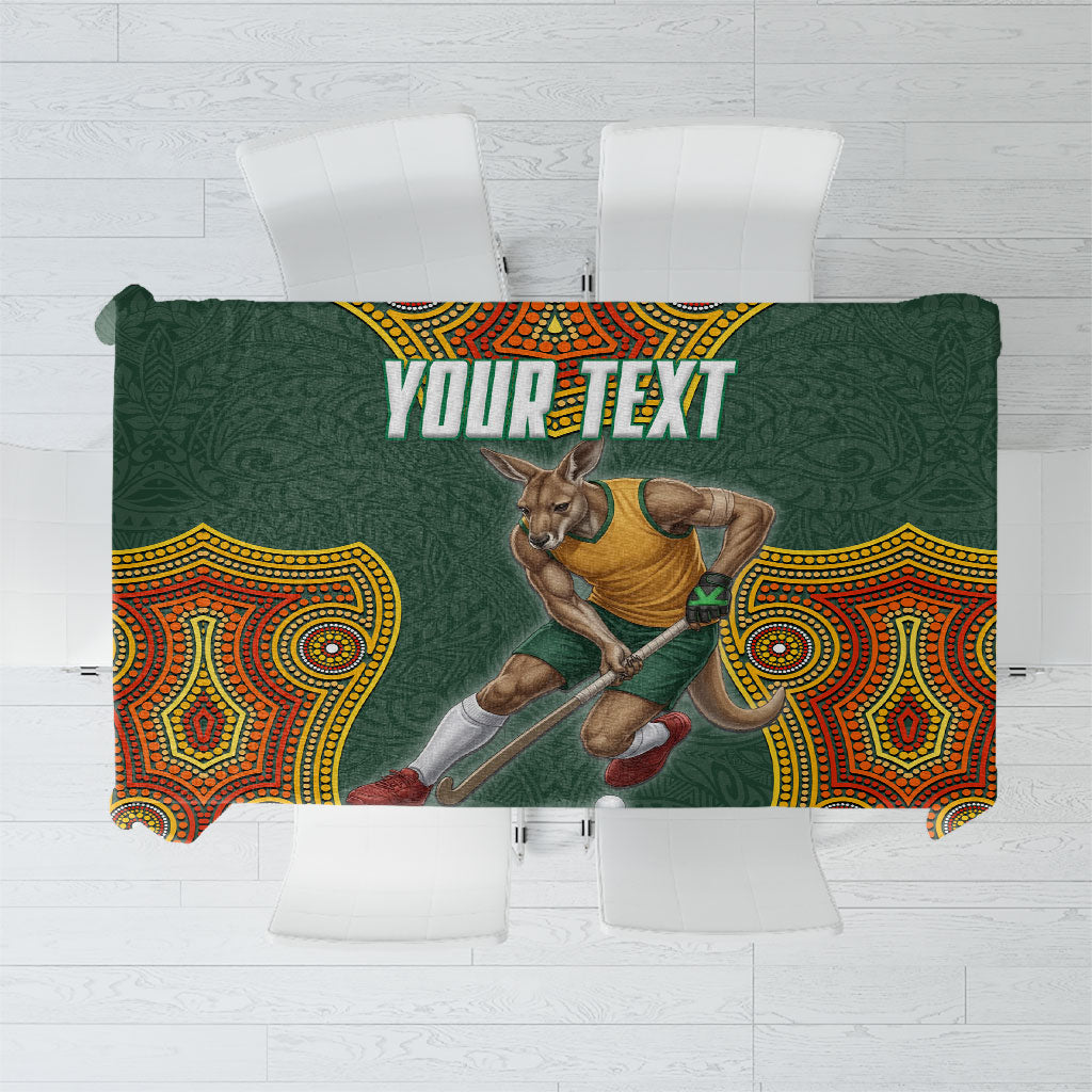 Personalized Kookaburras Field Hockey Tablecloth Kangaroo Australian Indigenous Dot Art Style With Vibrant Sun Patterns