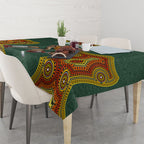 Personalized Kookaburras Field Hockey Tablecloth Kangaroo Australian Indigenous Dot Art Style With Vibrant Sun Patterns