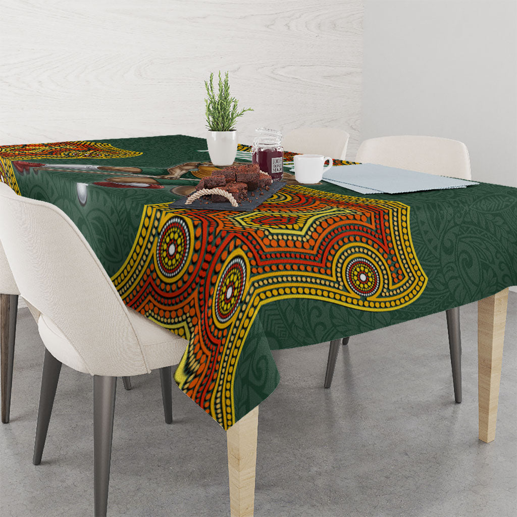Personalized Kookaburras Field Hockey Tablecloth Kangaroo Australian Indigenous Dot Art Style With Vibrant Sun Patterns