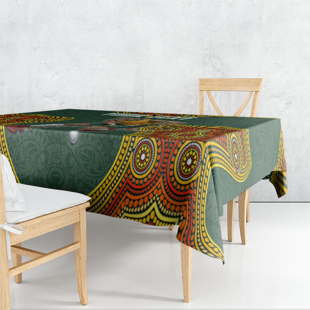Personalized Kookaburras Field Hockey Tablecloth Kangaroo Australian Indigenous Dot Art Style With Vibrant Sun Patterns