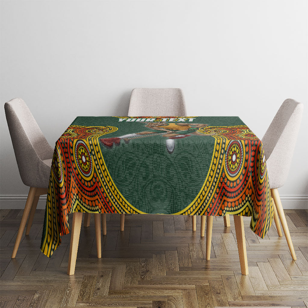 Personalized Kookaburras Field Hockey Tablecloth Kangaroo Australian Indigenous Dot Art Style With Vibrant Sun Patterns