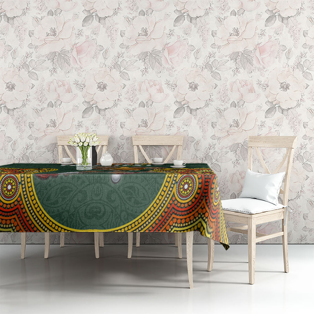 Personalized Kookaburras Field Hockey Tablecloth Kangaroo Australian Indigenous Dot Art Style With Vibrant Sun Patterns
