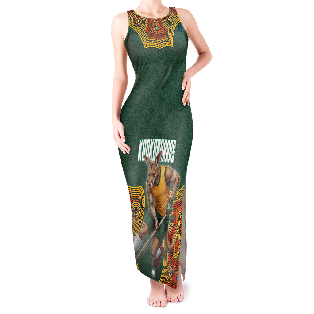 Personalized Kookaburras Field Hockey Tank Maxi Dress Kangaroo Australian Indigenous Dot Art Style With Vibrant Sun Patterns