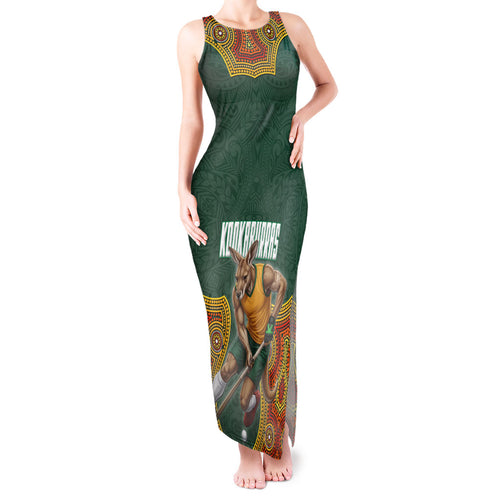 Personalized Kookaburras Field Hockey Tank Maxi Dress Kangaroo Australian Indigenous Dot Art Style With Vibrant Sun Patterns