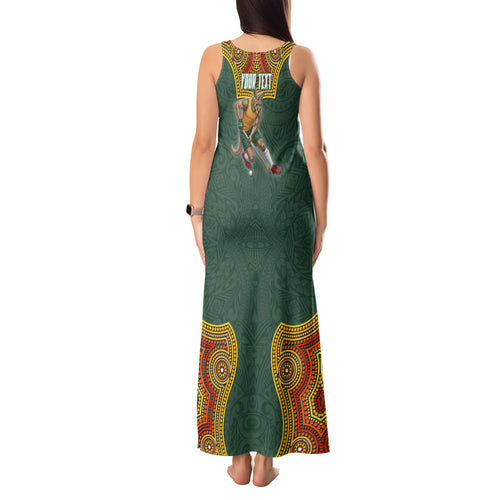 Personalized Kookaburras Field Hockey Tank Maxi Dress Kangaroo Australian Indigenous Dot Art Style With Vibrant Sun Patterns