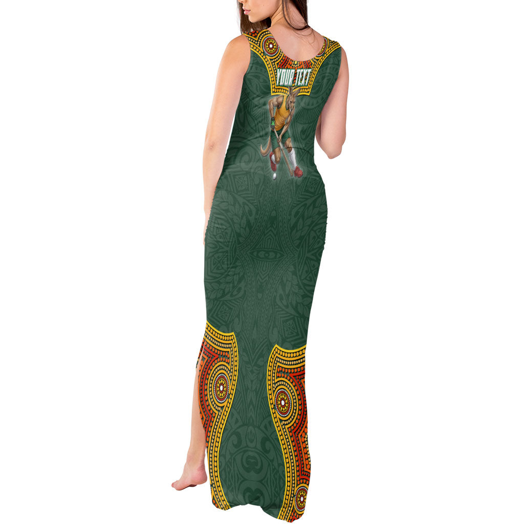 Personalized Kookaburras Field Hockey Tank Maxi Dress Kangaroo Australian Indigenous Dot Art Style With Vibrant Sun Patterns