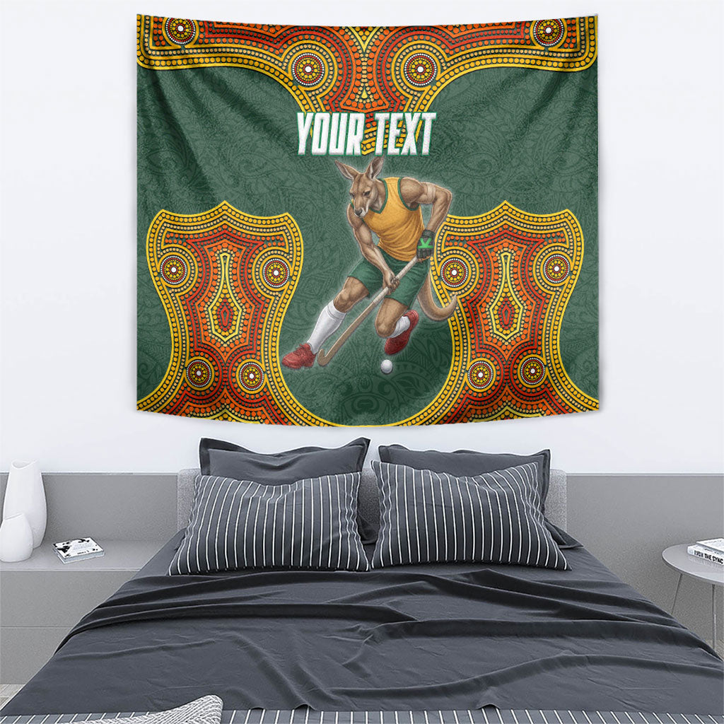 Personalized Kookaburras Field Hockey Tapestry Kangaroo Australian Indigenous Dot Art Style With Vibrant Sun Patterns