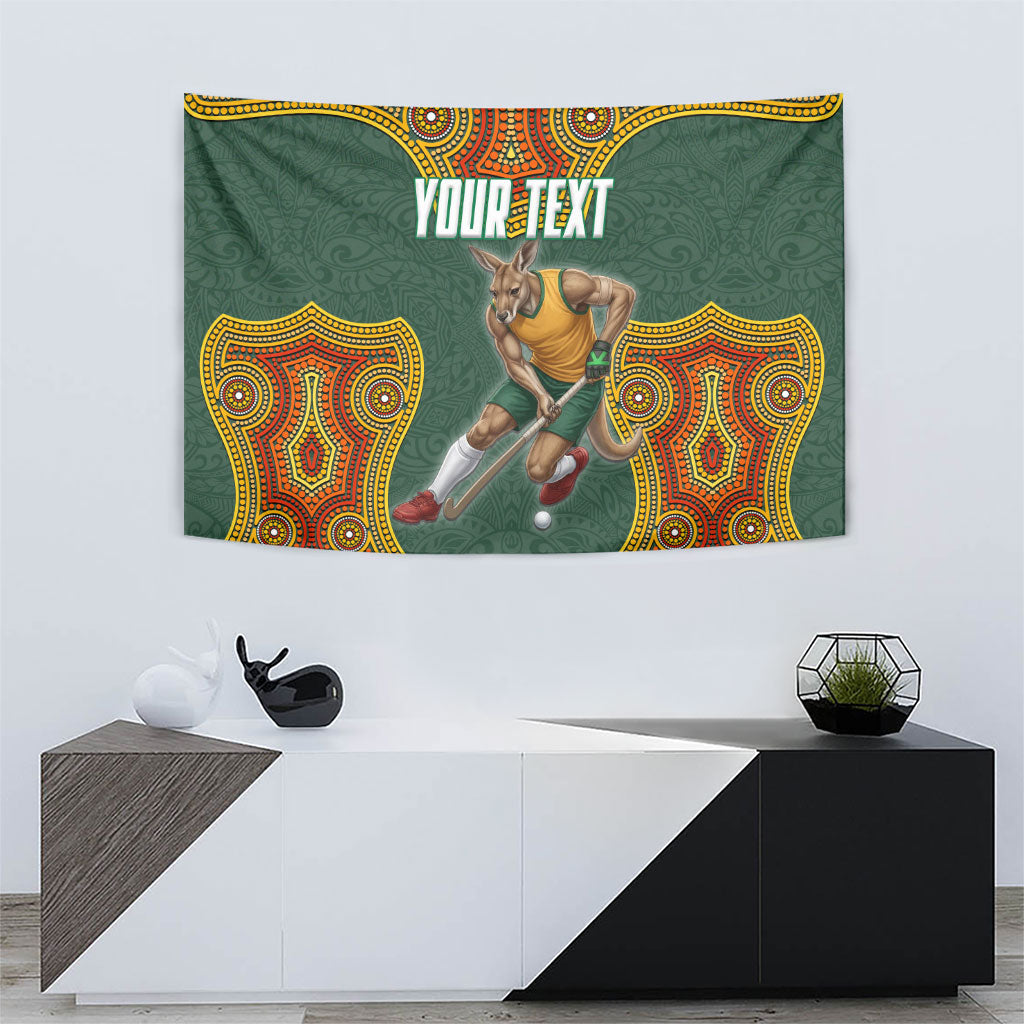 Personalized Kookaburras Field Hockey Tapestry Kangaroo Australian Indigenous Dot Art Style With Vibrant Sun Patterns