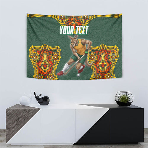 Personalized Kookaburras Field Hockey Tapestry Kangaroo Australian Indigenous Dot Art Style With Vibrant Sun Patterns