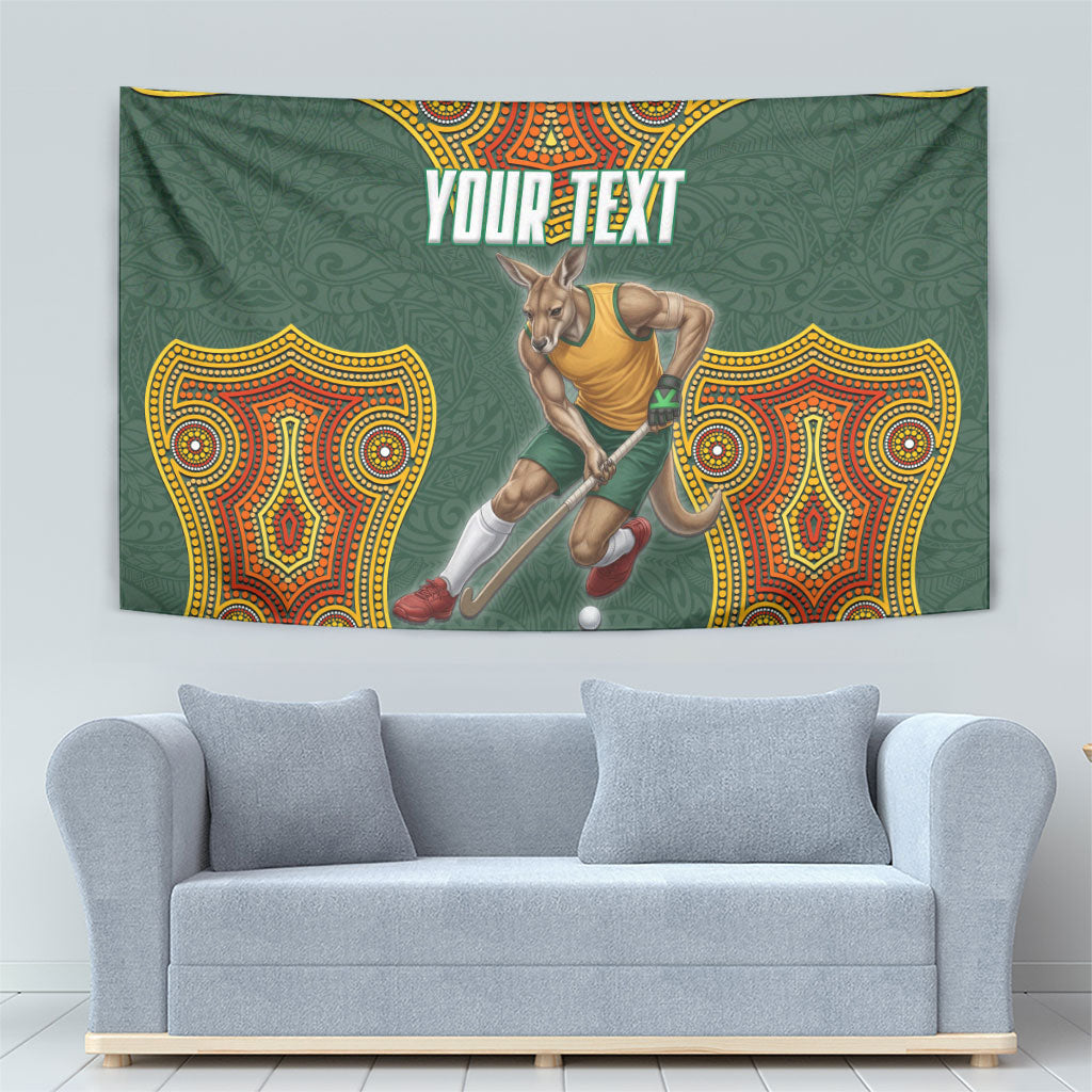 Personalized Kookaburras Field Hockey Tapestry Kangaroo Australian Indigenous Dot Art Style With Vibrant Sun Patterns