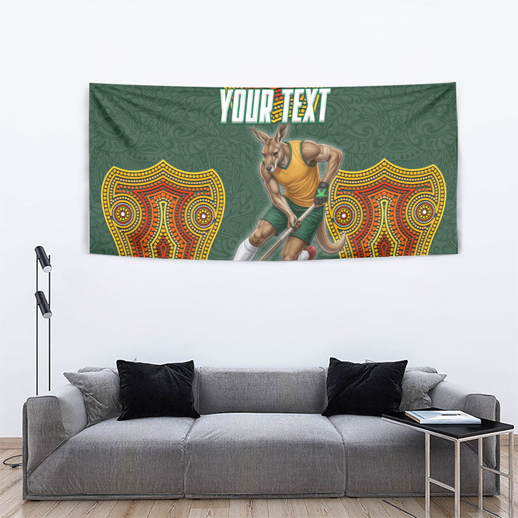 Personalized Kookaburras Field Hockey Tapestry Kangaroo Australian Indigenous Dot Art Style With Vibrant Sun Patterns