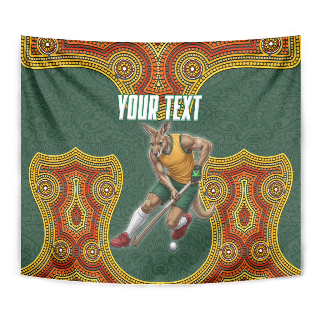 Personalized Kookaburras Field Hockey Tapestry Kangaroo Australian Indigenous Dot Art Style With Vibrant Sun Patterns