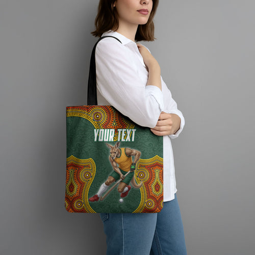 Personalized Kookaburras Field Hockey Tote Bag Kangaroo Australian Indigenous Dot Art Style With Vibrant Sun Patterns