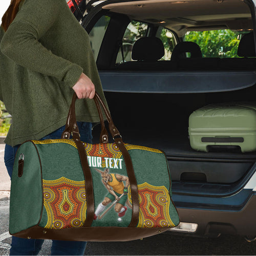 Personalized Kookaburras Field Hockey Travel Bag Kangaroo Australian Indigenous Dot Art Style With Vibrant Sun Patterns