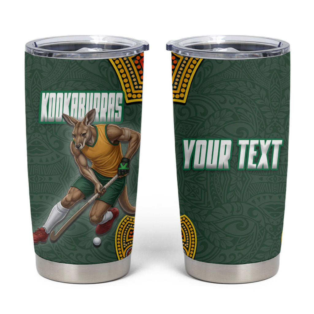 Personalized Kookaburras Field Hockey Tumbler Cup Kangaroo Australian Indigenous Dot Art Style With Vibrant Sun Patterns